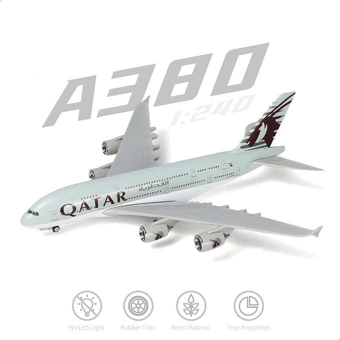1/240 A380 Qatar Airplane Model Kits (30cm L) for Airbus A380 Resin Plane Model with Display Stand for Adult Aviation Gift or Display Decoration
