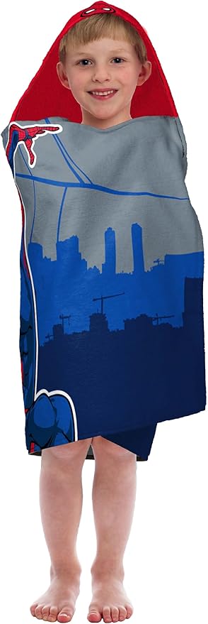 Jay Franco Hooded Bath and Beach Towel – Soft & Cozy 22" x 51" Kids' Cotton Pool Towel, Multicolored - Spiderman