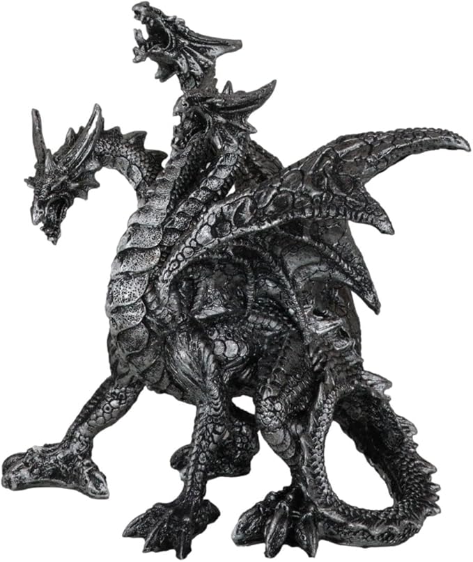 Ebros Ancient Legendary Three Headed Dragon Hydra Roaring Statue 8" Tall Dungeons Dragons Legends and Fantasy Decor Sculpture Medieval Renaissance Figurine Collectible (Gothic Silver)