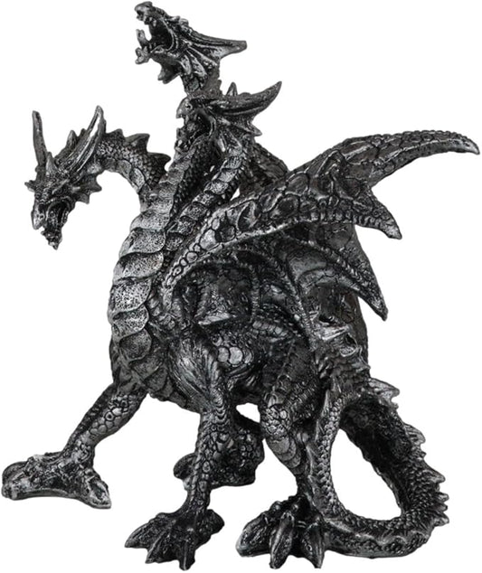 Ebros Ancient Legendary Three Headed Dragon Hydra Roaring Statue 8" Tall Dungeons Dragons Legends and Fantasy Decor Sculpture Medieval Renaissance Figurine Collectible (Gothic Silver)