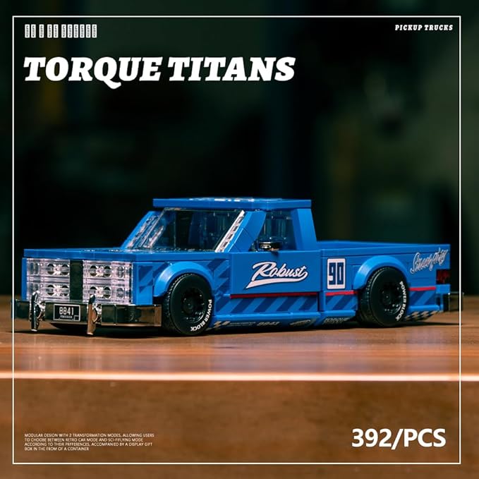 PB8841 1:32 American Retro Pickup Truck Buliding Blocks Set, 392 Pieces Scale Model Car Toy Container Display Box, Clamping Blocks Display Model for Home or Office Décor