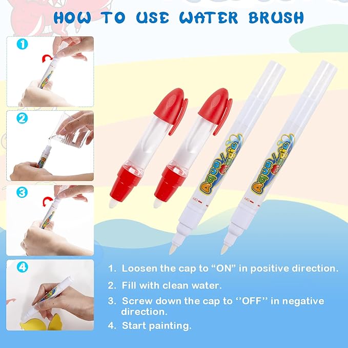 Kids Toys Water Doodle Mat: Dinosaur Painting Coloring Pad for Toddlers 1-3 - Aqua Magic Drawing Board for 2 3 4 Year Old Toddler Arts and Crafts Christmas Birthday Gifts for Girls Boys Age 2-4 3-5