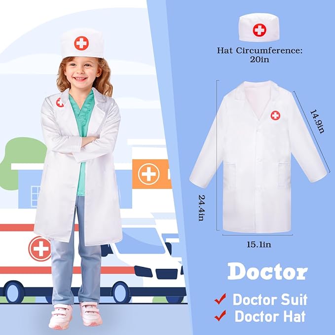LOYO Kids Role Play Dress Up Clothes for 3-8 Years Old Play, 3 Sets Policeman/Chef/Doctor Costume for Kids And Toddlers Boys and Girls Halloween Costumes