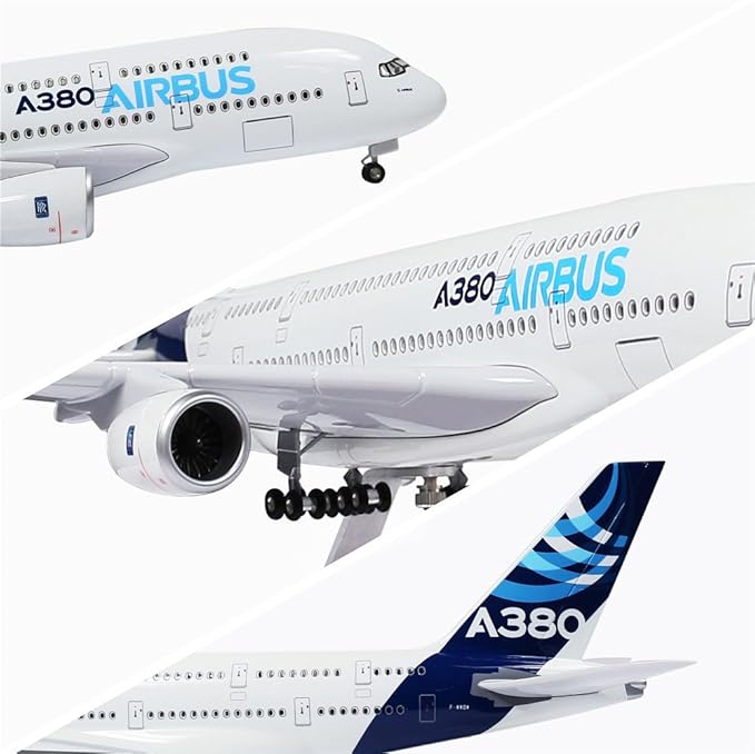 24-Hours 1:160 Scale Airplane Kit A380 Model Plane Collection with LED Light(Touch or Sound Control) for Tabletop Decoration