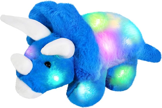 Glow Guards 16'' Light up Triceratops Dinosaur Stuffed Animal,LED Soft Dinosaur Plush Toy with Magic Night Lights&Lullaby,Birthday Children's Day for Toddler Kids