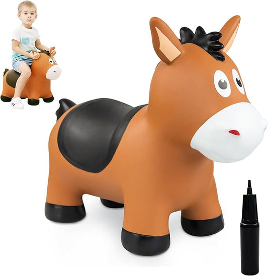 ZOOJOY Bouncy Horse Hopping Toys, Inflatable Animal Horse Toys for Toddlers 1-3, Outdoor Indoor Bounce and Ride On Bouncer for Boys Girls, Birthday Gifts for 18 Months 2 3 4 5 6 Year Old with Pump