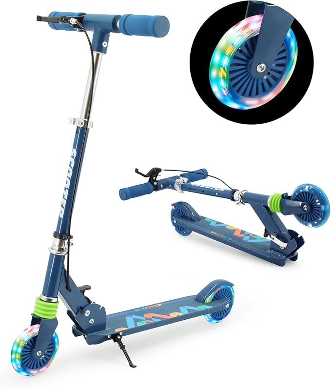 TENBOOM Scooter Kids Scooter with Handbrake, Toddler Scooter Scooters for Kids 3+, Light up LED Wheels Toys for Kids, Adjustable Handlebar, Foldable Scooter for Kids