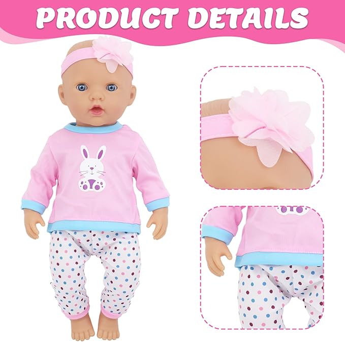 3 Sets Baby Doll Clothes for 14-18 Inch Dolls, 16 Inch Baby Doll Clothes Dresses and Accessories Outfits for New Born 15 Inch Baby Dolls(No Doll)