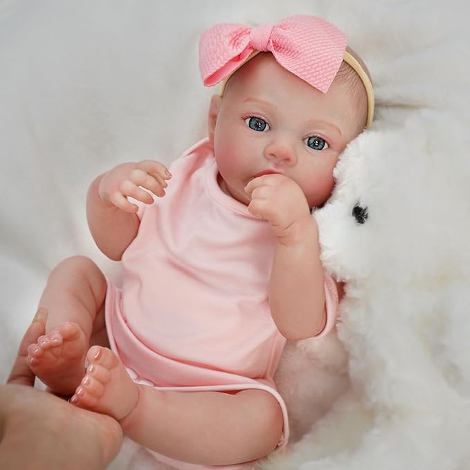 17" Realistic and Cute Reborn Baby Girl Beall Opened Her Eyes, Handmade Lifelike Reborn Doll, Advanced Painted Vinyl Gift Set for Kids Age 3+