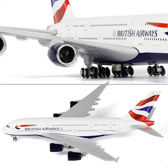 1/240 A380 British Airplane Model Kit (30cm L) for Airbus A380 Resin Plane Model with Display Stand for Adult Aviation Gift or Display Decoration