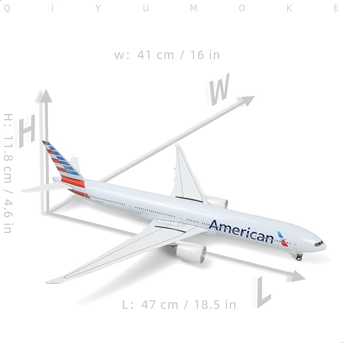 1/150 Boeing 777-300ER AA Airlines 18.5 inchs Large Model Diecast Airplane Model Kits with Stand Airlines Models Display Collectible for Aviation Enthusiast Gift