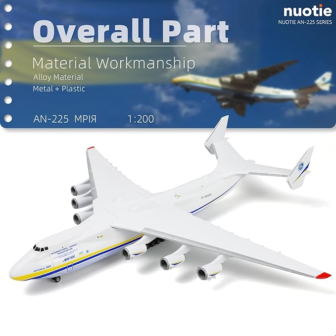 Antonov AN-225 Mriya 1/200 Scale Model Aircraft Kit 17.3 inch Ukraine Painted Metal Diecast Transport Aircraft Miniature with Display Stand Adult Airplane Model Kits Gift