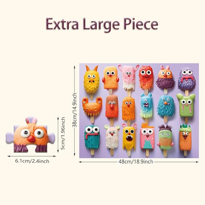 100 Piece Donuts Jigsaw Puzzle for Kids Teens Age 4-8 Gift Family Time Unique Shapes Cute Monsters Puzzle (Popsicle Monsters)