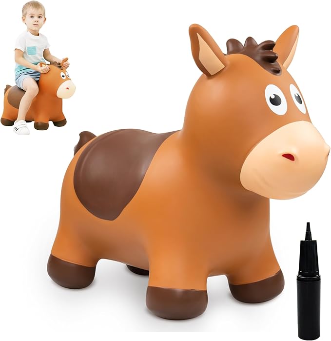 ZOOJOY Bouncy Horse Hopping Toys, Inflatable Animal Horse Toys for Toddlers 1-3, Outdoor Indoor Bounce and Ride On Bouncer for Boys Girls, Birthday Gifts for 18 Months 2 3 4 5 6 Year Old with Pump