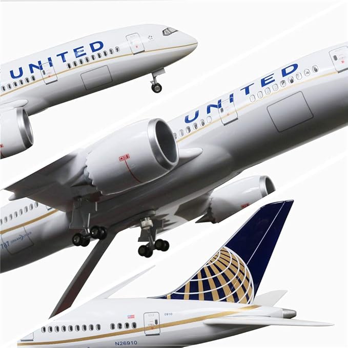24-Hours 18” 1:130 Model Jet Airplane American Plane United Airlines B787 Model Plane Diecast Airplane for Adults with LED Light(Touch or Sound Control) for Decoration or Display