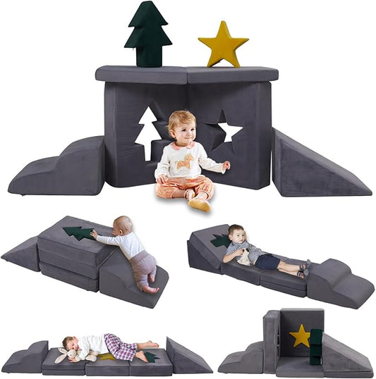 Foam Climbing Blocks for Toddlers, Soft Indoor Play Gym with Convertible Shapes, Baby Tumble Toys & Mats, Kids Indoor Gym, Gray