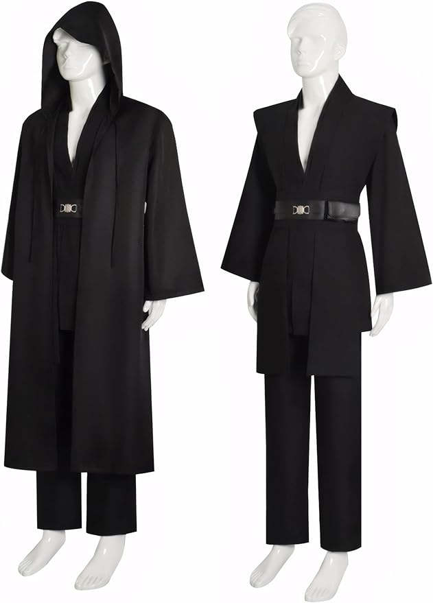 Mens Cosplay Costume Black Tunic Hooded Cloak Robe Uniform Suit Halloween Outfit