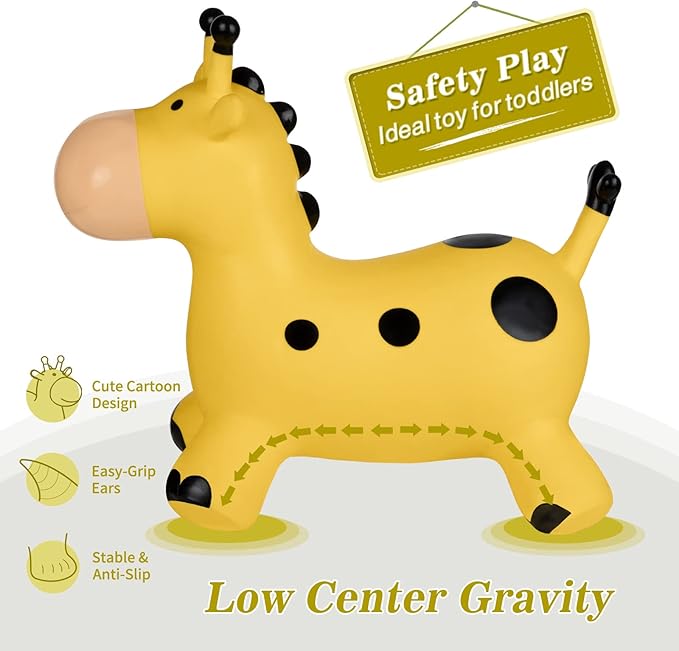 INPANY Bouncy Horse, Giraffe Hopper Toys, Toddlers Bouncing Animal, Inflatable Jumping Hopping Horse, Ride on Rubber Bouncer, Outdoor Indoor Birthday Gifts for 2 3 4 Year Old Girls Boys