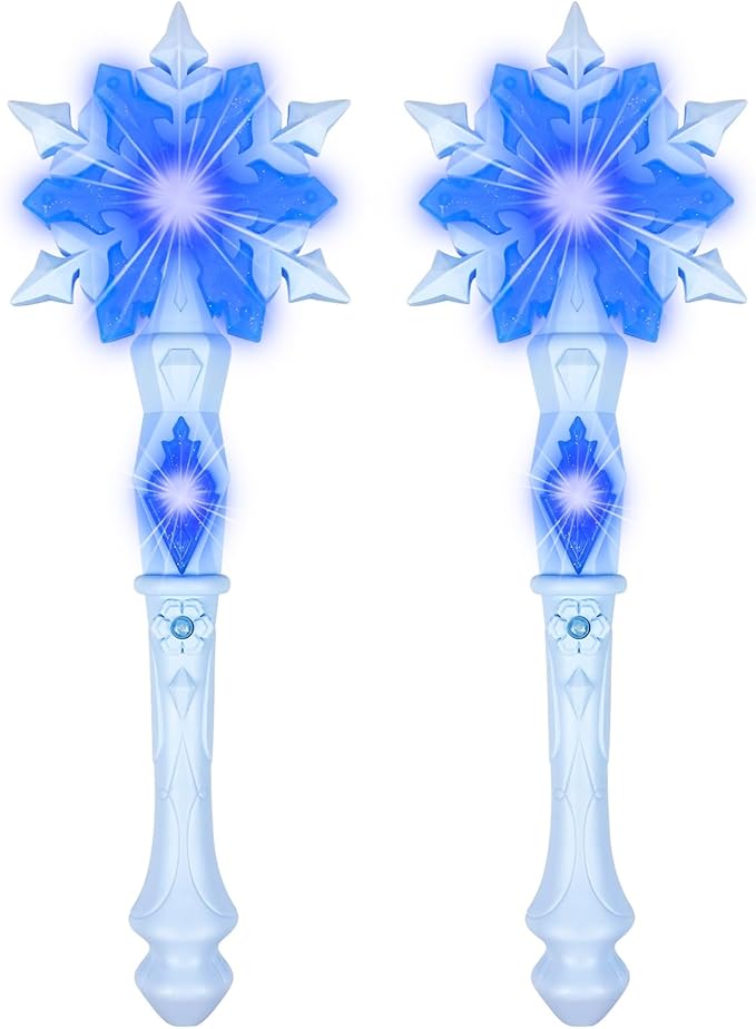 KingGlee Light Up Frozen Snowflake Wands with Sound(Motion Sensitive) Magic Toy for Kids Girls Princess Party Favors Costume Cosplay Accessories Blue 2 Pieces