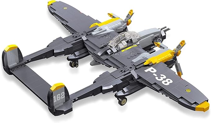 Apostrophe Games P-38 Lightning Aircraft Building Block Set - 937 Pieces - Air Force Fighter Plane Toy Set – for Kids and Adults – Compatible with All Building Bricks
