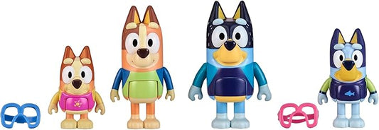 Bluey Figure 4-Pack, Family Beach Day 2.5-3 Inch, Bingo, Bandit and Chilli Character Figures with Accessories