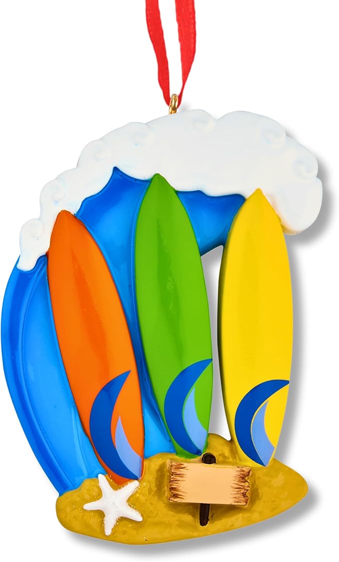 Ornaments by Elves - Personalized Surf Family Three Surfboards Christmas Ornaments 2025 - Beach Kids Decorations Paddle Board Surfer Surfing Hawaiian Theme Customized Giftable Packaging