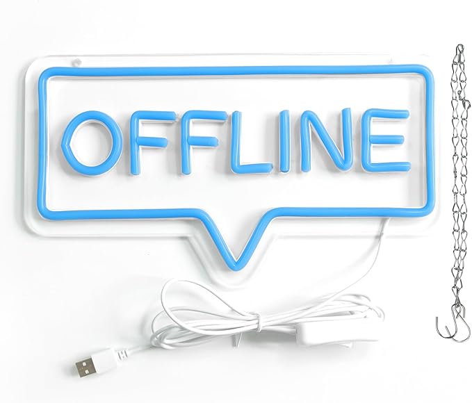"Offline" LED Neon Sign - Blue USB-Powered Wall Art Light for Gaming Room/Man Cave/Bedroom, Plug Play Atmosphere Lamp
