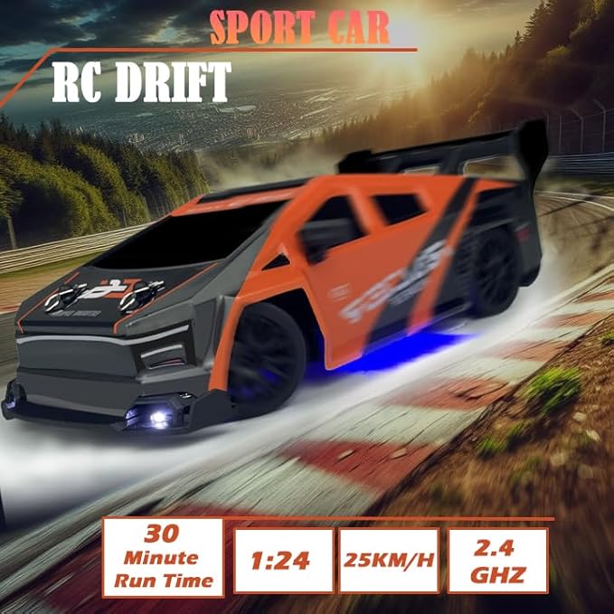 1:24 RC Cybercar, 2.4GHz RC Drift Cars with LED Light, Race Car Toys for Boy Girl 8-12 Years Old, Speed Adjustable 25Km/H,High Speed RC Racing Cars Perfect Toy Gift for Boys & Girls