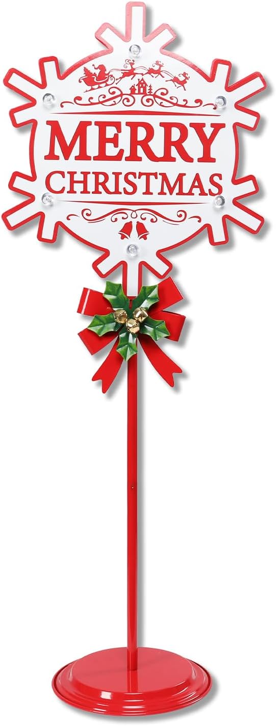 Merry Christmas Sign with LED Light Battery Operated with Timer Christmas Signs with Base Xmas Holiday Decorations Patio Lawn Yard Outdoor Display Decor