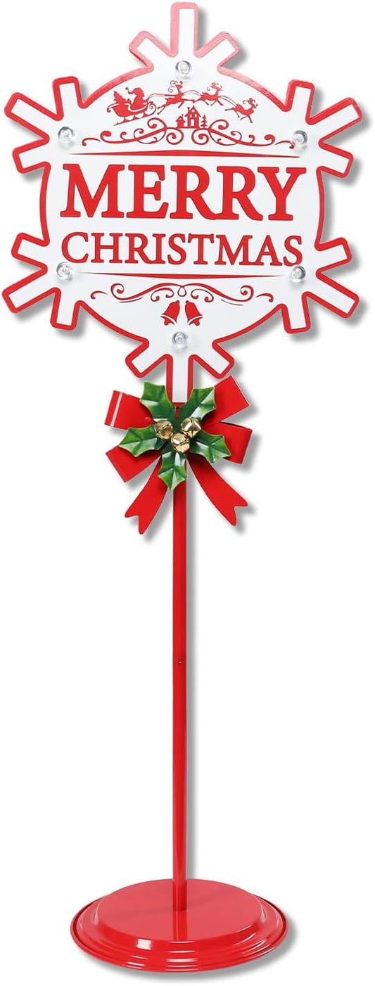 Merry Christmas Sign with LED Light Battery Operated with Timer Christmas Signs with Base Xmas Holiday Decorations Patio Lawn Yard Outdoor Display Decor