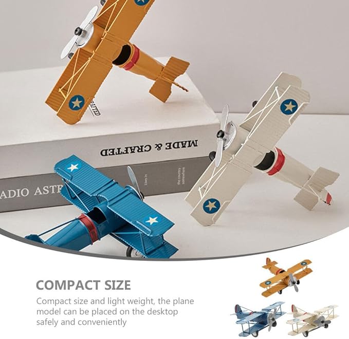 Garneck Retro Airplane Toy - 3pcs Mini Airplane Model Ornament Painted Crafts Iron Desktop Aircraft