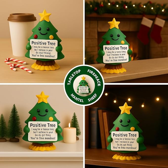 iStatue Mini Christmas Tree Hand-Painted Resin Positive Figurine, 5'' Xmas Decoration Indoor Desk Décor | Cute Motivational Gift, Stocking Stuffer, Holiday Mantel & Office (Green Tree)
