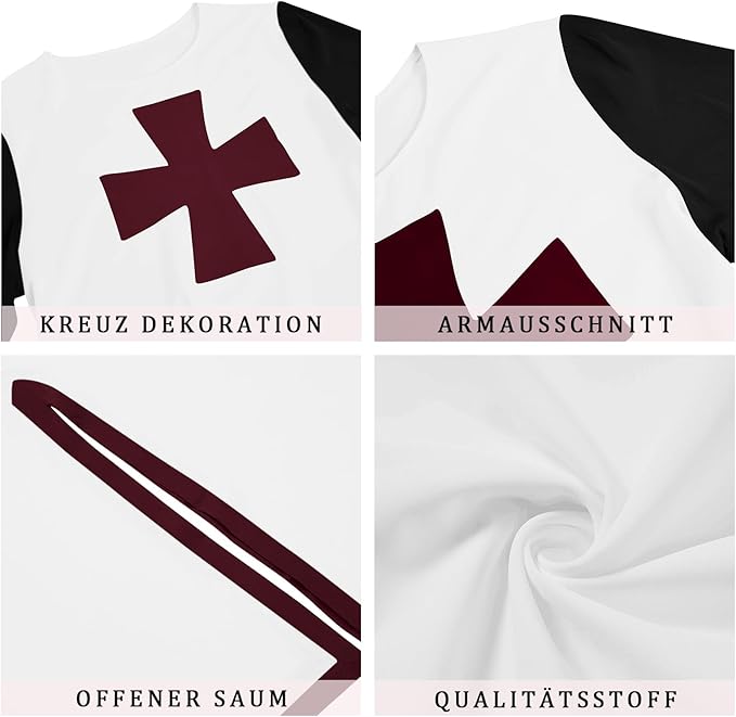 Runcati Mens Medieval Crusader Knights Tunic Renaissance Warrior Templar Cosplay Costumes Tops