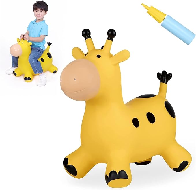 INPANY Bouncy Horse, Giraffe Hopper Toys, Toddlers Bouncing Animal, Inflatable Jumping Hopping Horse, Ride on Rubber Bouncer, Outdoor Indoor Birthday Gifts for 2 3 4 Year Old Girls Boys