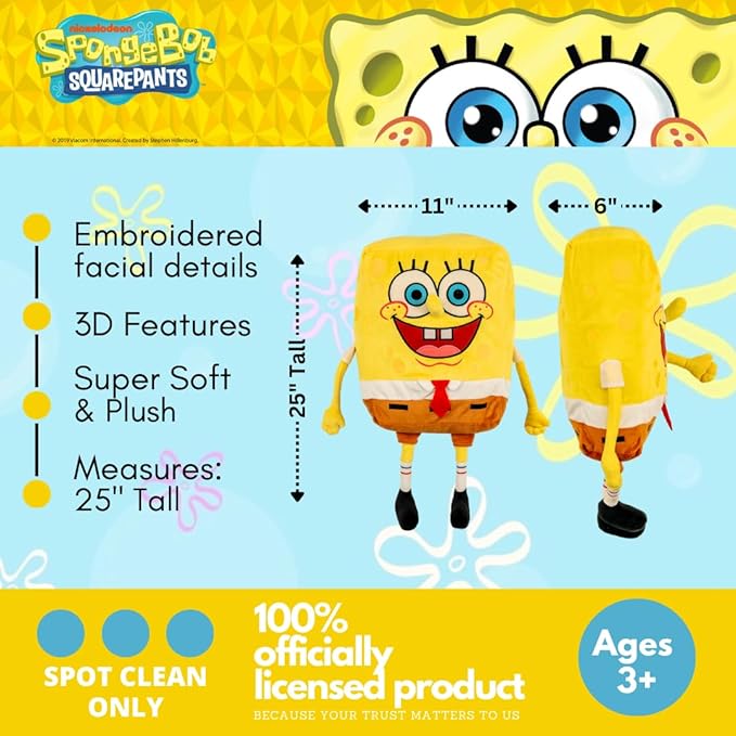 Franco Collectibles Spongebob Squarepants Kidult Bedding Super Soft Plush Cuddle Pillow Buddy, One Size, (Official Licensed Product)