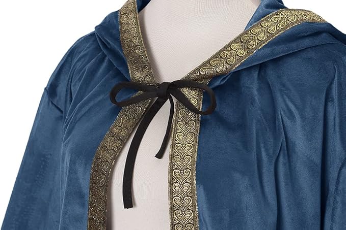 Velvet Wizard Robe with Hooded and Sleeves, Halloween Vampire Witch Wizard Cloak Fancy Cosplay Costume