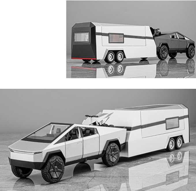 1/32 Pickup Truck and Trailer Toys with Light and Pull Back, Alloy Diecast Pickup Trailer RV Model Kit, Diecast Model Car Toy Truck and Trailer for Boys Adults as Birthday Gifts (Green)