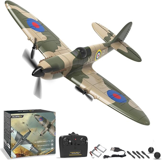 VOLANTEXRC RC Plane 3 Channel Remote Control Plane Fighter Spitfire with 6-axis Gyro, 2.4GHz RTF Radio Controlled Aircraft Easy to Fly for Beginners Boys Adults Kids (76205 RTF)