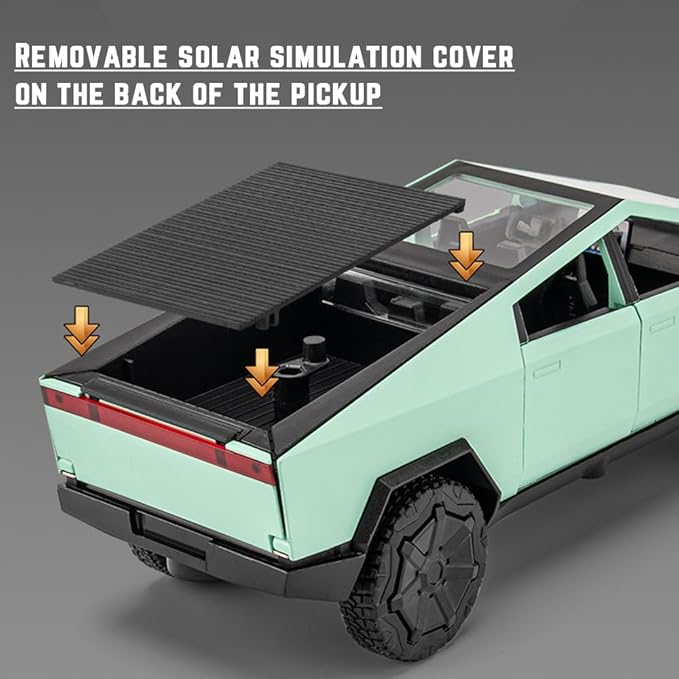 1/32 Pickup Truck and Trailer Toys with Light and Pull Back, Alloy Diecast Pickup Trailer RV Model Kit, Diecast Model Car Toy Truck and Trailer for Boys Adults as Birthday Gifts (Green)