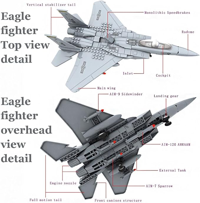 Eagle Fighter Falcon Army Airplane Building Bricks Set,Military Fighter Air Force Building Block Set,WW2 Military Airplanes Model,Aircraft Plane Toy Gifts for Kids and Adults,223PCS