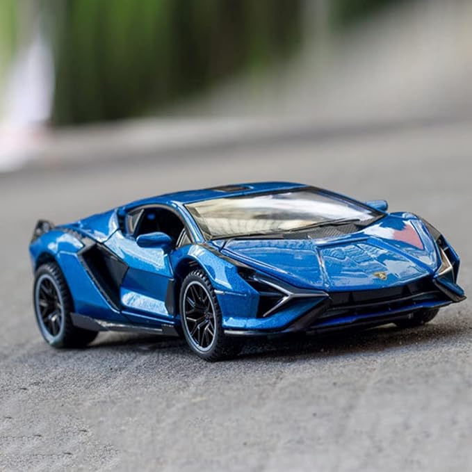 Diecast Toy Car Sian FKP37 Sports Model Car,Zinc Alloy Simulation Casting Pull Back Vehicles,1:32 Scale Supercar Toys with Lights and Music Sound for Toddlers Kids Children Boys Girls Gift (Blue)