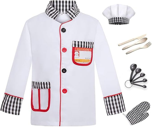 Kids Chef Costume Pretend Chef Outfit Restaurant Dress Up for Cooking Playing, Halloween