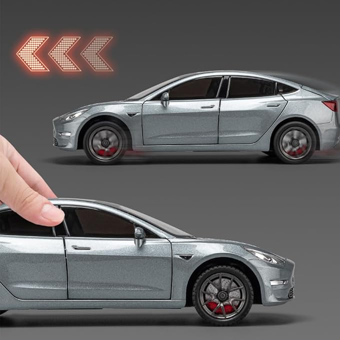 1/24 Model 3 Toy Car for Boys, Zinc Alloy Diecast Metal Model 3 Model Car Pull Back Car Toy Vehicles with Sound and Music, Suitable for Kids Aged 3+ as Gifts