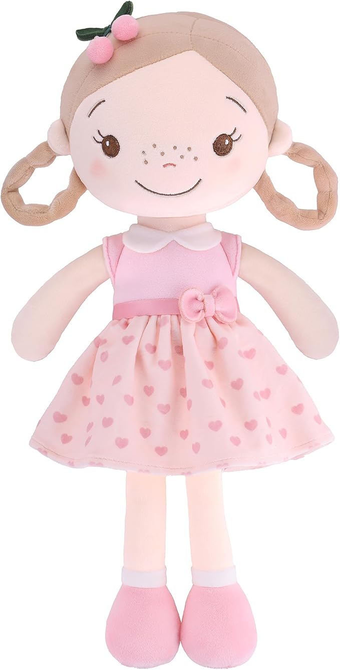 Soft Baby Doll Toys (16'') for Girls, My First Baby Rag Dolls for 1 Year Old Girl Birthday Gift Plush Doll Toys Machine Washable Baby Doll for Toddler Kids Infants - Cherry Girl