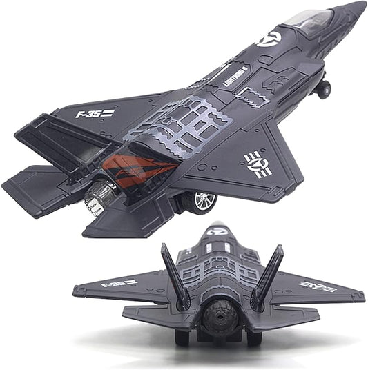 OTONOPI Fighter Jet Military Plane Model F-35 Aircraft Army Air Force Diecast Metal Pull Back Bomber Attack Plane with Lights and Sounds for Kids or Commemorate Collection