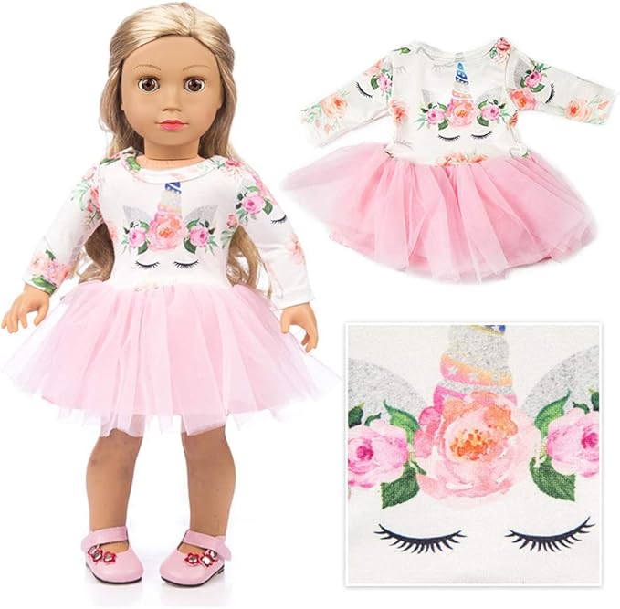 7 Sets 18 inch Doll Clothes Gifts and Accessories, Mickey,Unicorn Doll Clothes Fit American18 inch Doll (NO Doll)