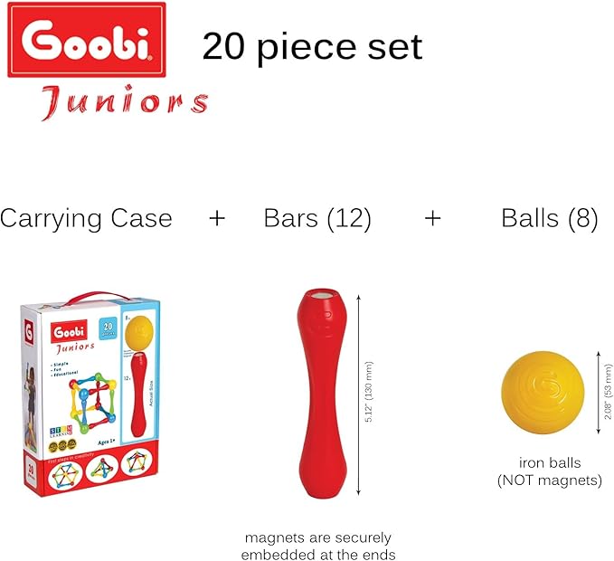 Goobi 20 Piece Construction Set Large Building Blocks Developmental Play Sticks STEM Learning Vibrant Colors Creativity Imagination 3D Puzzle Educational Toys for 1 Year Old Toddlers Preschool