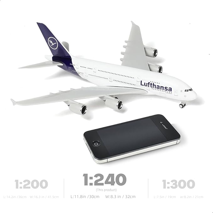 1/240 Compatible for Lufthansa A380 Airplane Model Kits (30cm L) for Airbus A380 Resin Plane Model with Display Stand for Adult Aviation Gift or Display Decoration