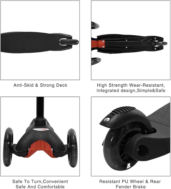 ChromeWheels Scooter for Kids, Deluxe 3 Wheel Scooter for Toddlers 4 Adjustable Height Glider with Kick Scooters, Lean to Steer with LED Flashing Light for Ages 3-6 Girls Boys