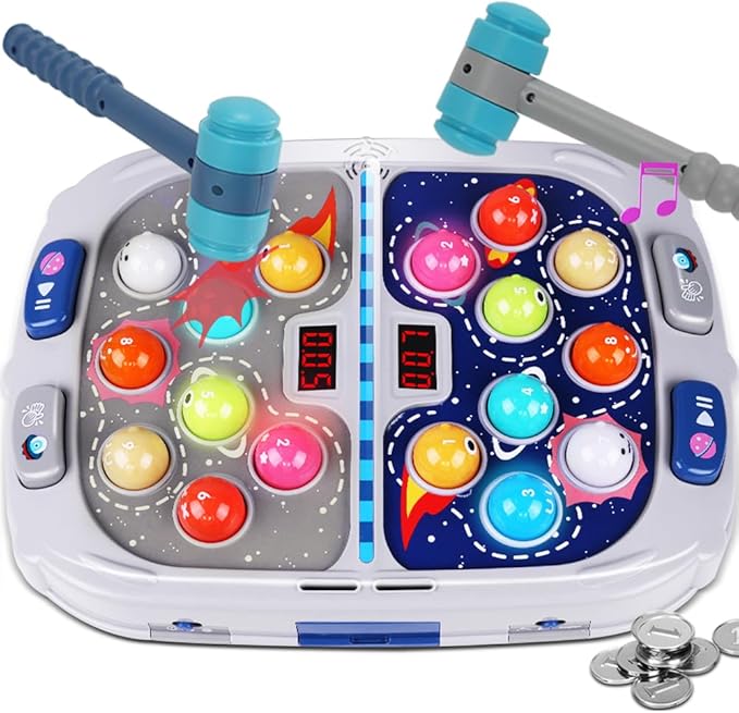Hammer Mole Game for Toddler, Toys for 3-12 Year Old Boys and Girls, Kids Whack Pound Game,Gifts for 3 4 5 6+ Year Old Boys, Interactive Educational Toy with Sound and Light, PK Mode with 2 Hammers